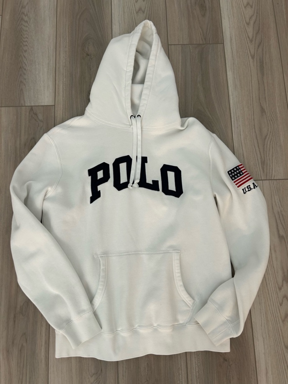 Ralph Lauren White Hoodie with Navy and Gold Tag